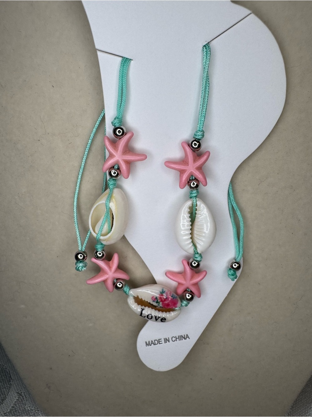 New Ellas Sea Shell & Starfish Anklet - Pink and Aqua